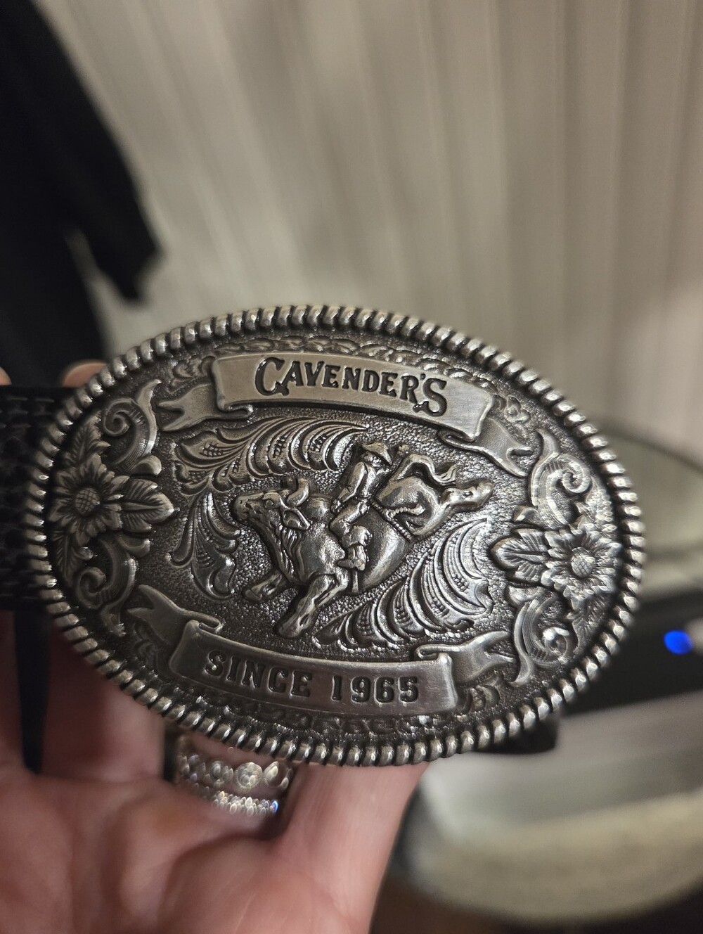 Cavender's Kids' Oval Bullrider Logo Buckle Western Belt